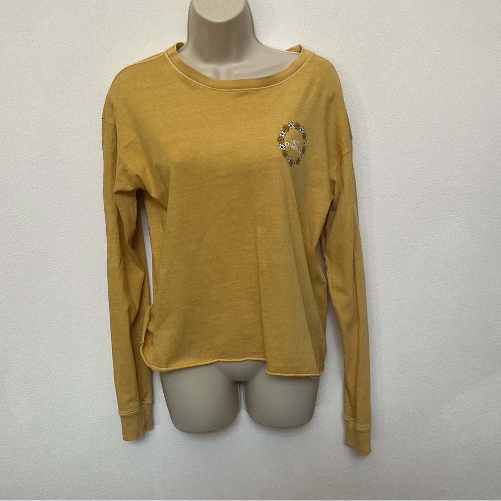 O'Neill Mustard Yellow Flower Rolled Hem Cotton Long Sleeve Shirt Size Small